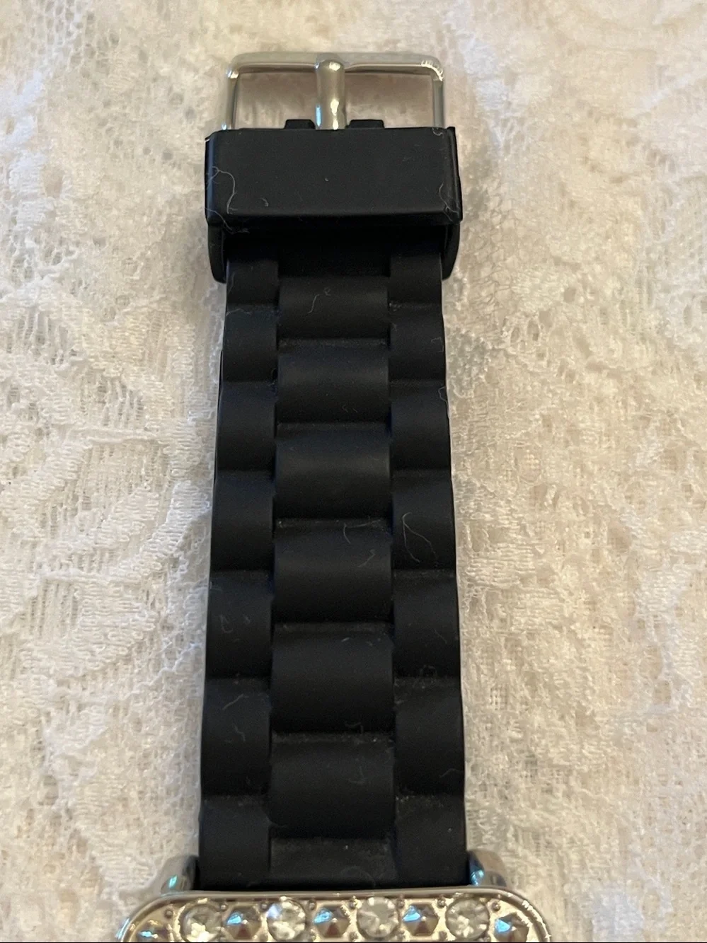 Collezio Women's Silver Crystal-Trim Watch with Black Strap